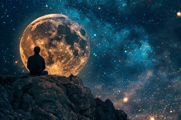 Poster - Space tourist exploring new planet landscape generative AI picture