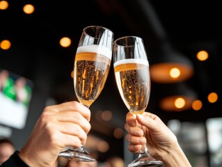 Poster - Modern Sports Bar Vibes Crystal Glasses Toast in Sleek Industrial Setting Dynamic Fan Community Engagement and Hospitality Industry Innovation