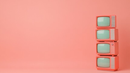 Aufkleber - Retro Innovation Visual Display Vintage Pink Televisions with Vibrant Festive Designs - Nostalgic Media Props for Creative Marketing and Event Aesthetics