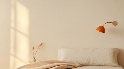 Aufkleber - Scandinavian Minimalist Bedroom Soft Textiles and Ambient Lighting for Sleep Wellness in Modern Interior Design - Lifestyle and Home Decor Marketing