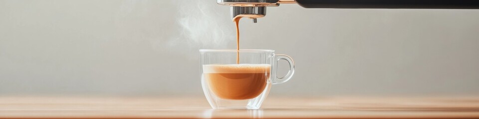 Poster - Minimalist Coffee Culture Smart Glass Mug and Wooden Countertop for Modern Home Efficiency - Smart Kitchen Tech and Minimalist Design in Contemporary Coffee Industry