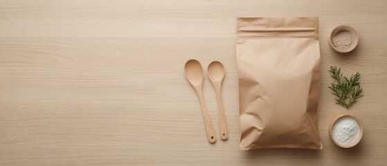 Poster - Scandinavian Kitchen Essentials Reusable Silicone Bags and Wooden Utensils on Oak - Sustainable Culinary Design for Eco-Friendly Living and Innovative Household Solutions