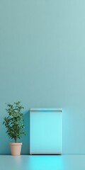 Poster - Smart Kitchen Tech Artistry Sleek Dishwasher with Blue-Glow Interface in Matte White - Minimalist Home Design for Sustainable, Efficient Living