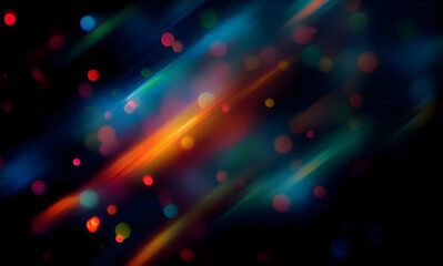 Poster - Colorful glow sparks of light texture. Orange red rays on dark blue abstract layer black background .Crystal flare abstract effect. Holographic sunlight reflection wallpaper, colorful glare bokeh.