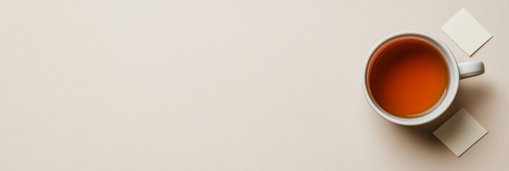 Poster - Serene Minimalist Workspace Herbal Tea and Stationery Flat Lay on Soft Canvas - Modern Productivity and Creative Inspiration for Online Learning Environments