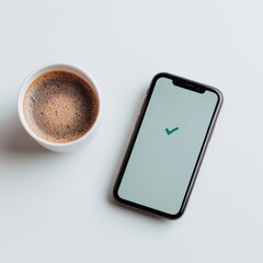 Aufkleber - Minimalist Mobile Payment Interface Smartphone with Secure Payment Notification on White Desk - Enhancing Digital Banking for Modern Business Transactions and Financial Security