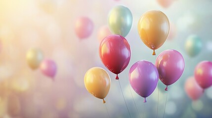 Aufkleber - vibrant collection of colorful balloons floating gently in air against soft blurred background perfect for adding text