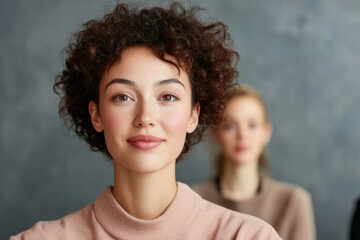 Aufkleber - Modern Leadership Aesthetic Confident Young Professional in Business Casual on Textured Background - Dynamic Team Engagement Visual for Corporate Coaching and Empowerment Strategies