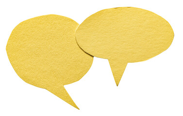 Poster - Yellow round blank cut out cardboard paper speech bubbles with rough edges and copy space for text on transparent png background design element