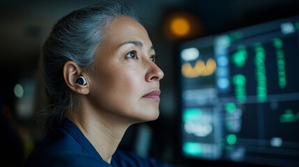 Aufkleber - Focused Professional in Modern Tech Environment Monitoring Real-Time Data on Screens