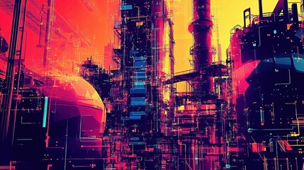 Poster - Futuristic Electronic Circuits and Structures in Vibrant Colors