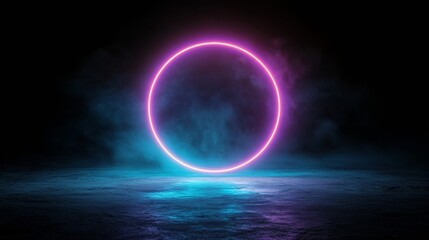 Poster - Vibrant Neon Circle with Dynamic Light Trails and Holographic Elements