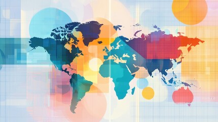 Poster - Abstract World Map Design Showcasing Globalization Trends and Visionary Patterns in Vibrant Colors