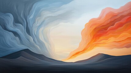 Poster - Vivid Contrasts of Light and Shadow in Abstract Landscape with Dramatic Sky and Mountains at Sunset