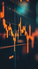 Poster - Electronic stock market chart showing cryptocurrency investment volatility going up and down with orange lines on a black background