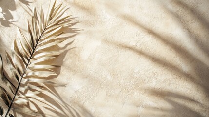 Wall Mural - elegant beige wall with palm leaf shadow. minimalist artistic design