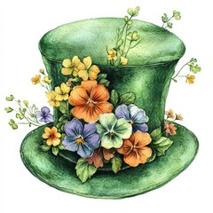 Wall Mural - A green hat with flowers on it