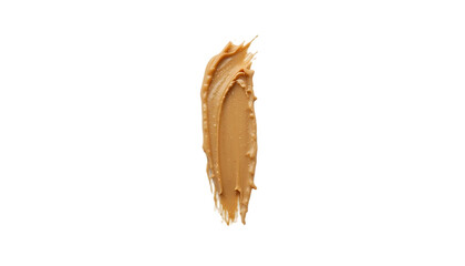 A creamy smear of peanut butter displayed on a clean white background, ideal for food photography, recipe concepts, culinary styling, and healthy snack visuals