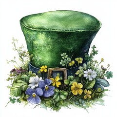 Wall Mural - A green hat with a green flower on it