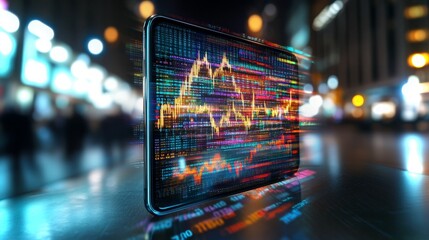 Poster - Multi-currency embedded finance system displayed on modern smartphone at urban night setting