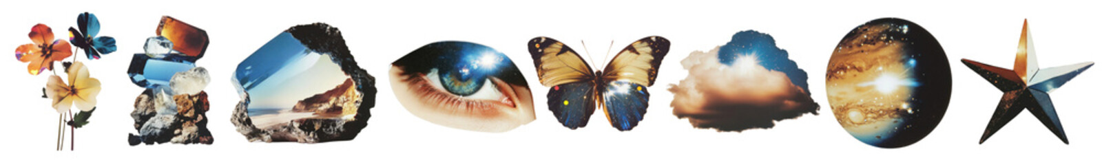 Canvas Print - png surreal nature elements collage set, isolated on transparent background