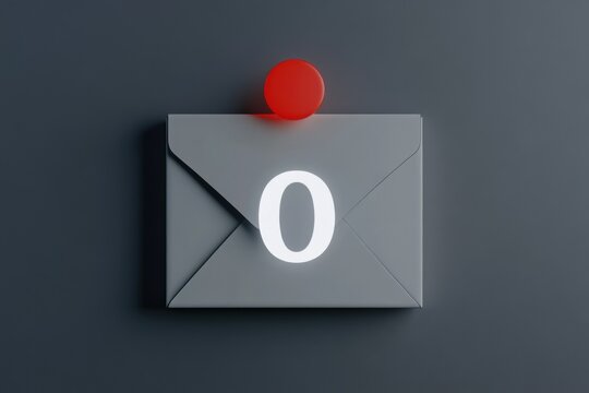 A simple envelope with a white number zero floating on a gray background.
