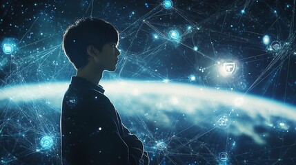 Poster - Global Communication Technology Network and Symbol Connection Scene