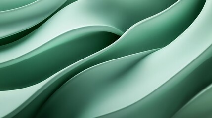 Aufkleber - Smooth, flowing mint green waves create a soothing and elegant abstract background.