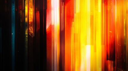 Poster - A vibrant, abstract composition featuring colorful stripes in shades of red, orange, and yellow.