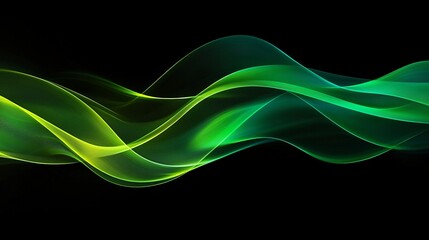 Aufkleber - Dynamic green and yellow wave patterns flowing gracefully on a black background.