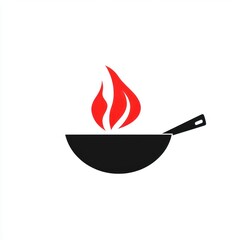 Wall Mural - Black frying pan with red flame on top for a food blog, recipe, or a cooking website