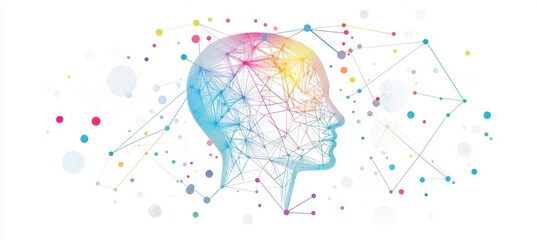 Poster - an ai head composed of geometric shapes and lines, set against a white background with a subtle blue