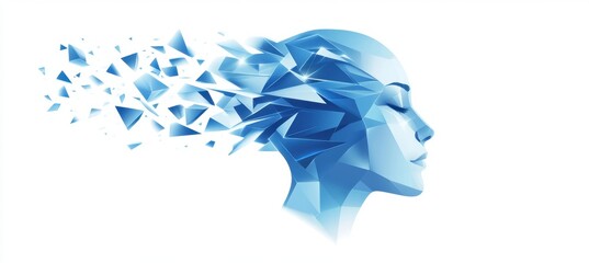 Poster - abstract digital human head profile with geometric shapes and lines on a white background ai technol