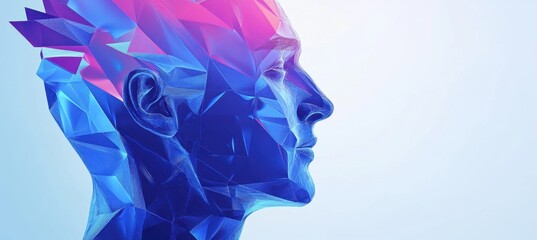 Poster - abstract digital human head profile with geometric shapes and lines on a white background ai technol