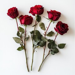 Wall Mural - A bouquet of red roses is arranged in a row on a white background