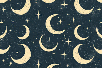 Wall Mural - a flowing pattern of crescent moons and stars designed as a ramadan background