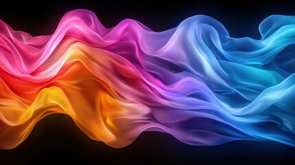 Poster - Colorful fabric waves flow dark background, design