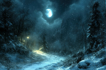 Wall Mural - dark winter forest