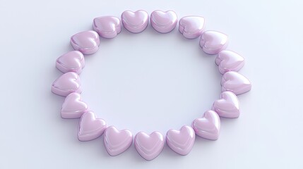 Fototapete - A group of pink hearts forming a circle on a pale lavender background, leaving space in the middle for text.
