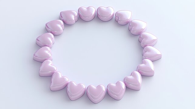 A group of pink hearts forming a circle on a pale lavender background, leaving space in the middle for text.