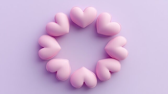 A group of pink hearts forming a circle on a pale lavender background, leaving space in the middle for text.