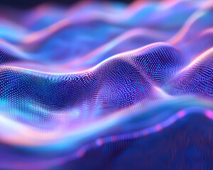 Poster - Cool-Toned Iridescent Waves Abstract Digital Data Flow