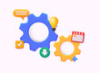 Cogwheel gear, setting symbol. Technical support, repair, optimization and workflow concept. 3D Web Vector Illustrations.