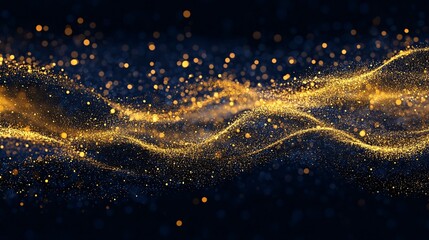 Aufkleber - A mesmerizing wave of golden particles flowing gracefully through a dark background.