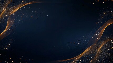 Aufkleber - A captivating dark blue background adorned with golden shimmering particles and elegant flowing lines.