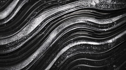 Aufkleber - Abstract black and white waves with shimmering textures creating a striking visual effect.