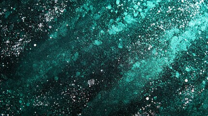 Poster - A captivating abstract background featuring shimmering teal and silver particles, creating a magical, cosmic feel.