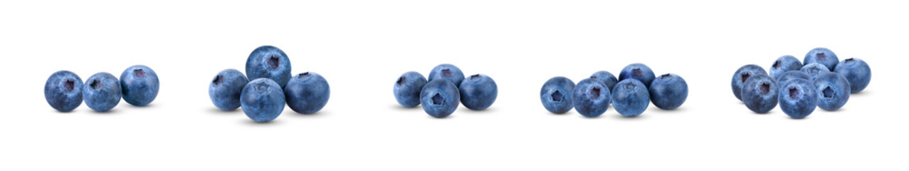 Wall Mural - Fresh Ripe blueberry fruit, isolated White background, bulk set group row asset.