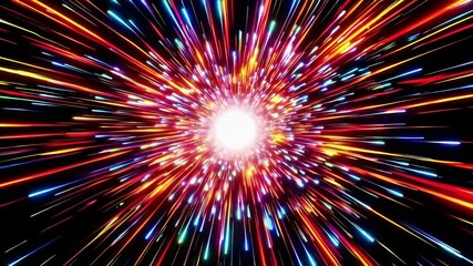 Poster - Colorful light burst with radiant beams, cosmic explosion concept