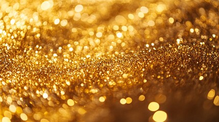Poster - A mesmerizing close-up of golden glitter, shimmering with radiant sparkles and a rich, luxurious texture.